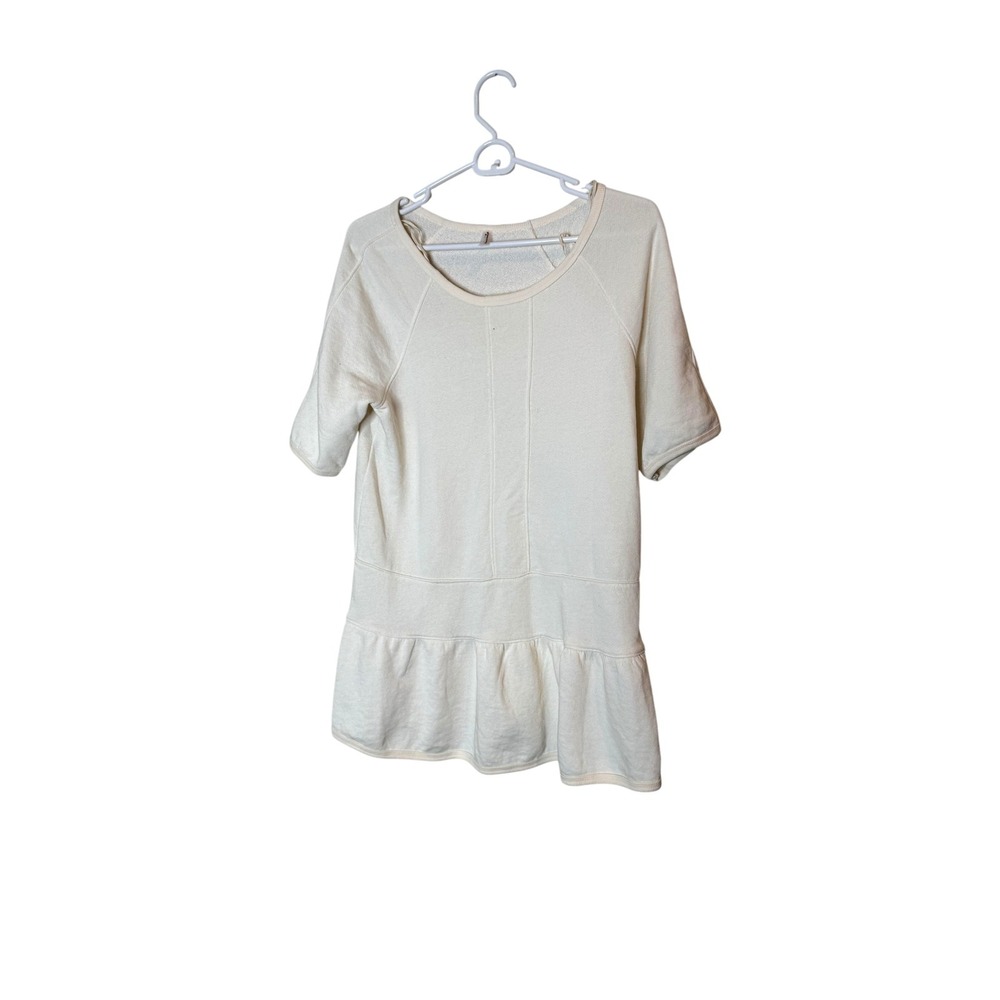 Free People Shirt Womens‎ XS White Raglan Short Sleeve Ruffle Peplum Tunic Top